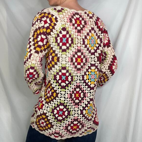 Johnny Was crochet granny square knit cardigan sweater tie front stevie - Picture 12 of 14